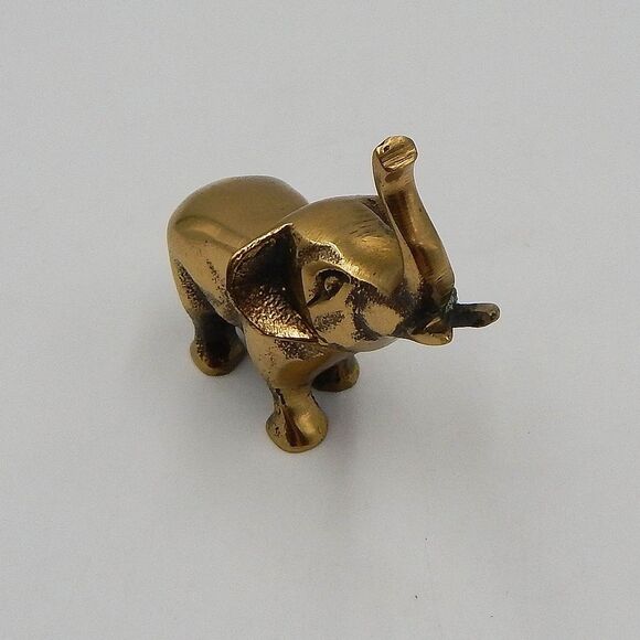 Brass Miniature Elephant Trunk Up 2.5 Inch Tusks Figurine Mini - Picture 7 of 8